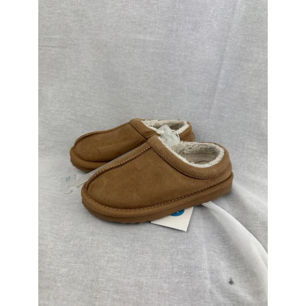 Cat & Jack Kids Faux Suede Scuff Slippers Brown Faux Fur Lined Size 10/11